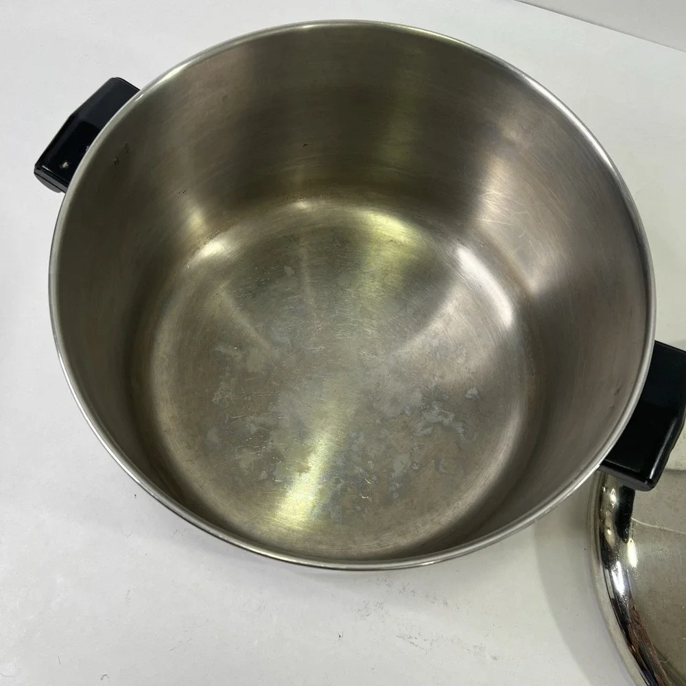 Vtg Farberware‎ 8 Qt Stock Pot w Lid Aluminum Clad Stainless Steel USA Sits Flat